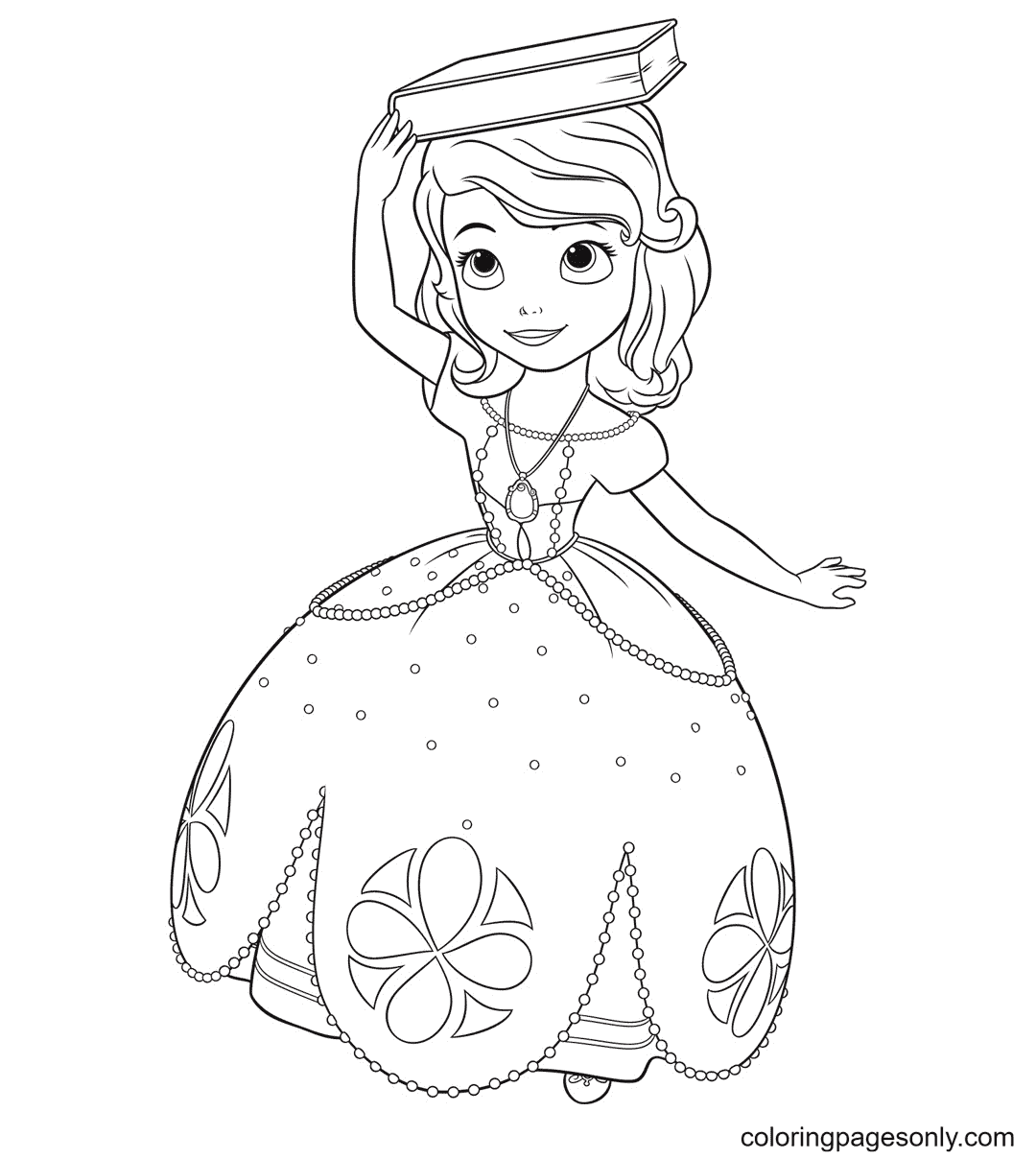 Princess Sofia with a Book on Her Head Coloring Page