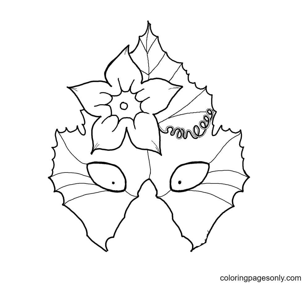 Página para colorir de máscara de folha de pumokin