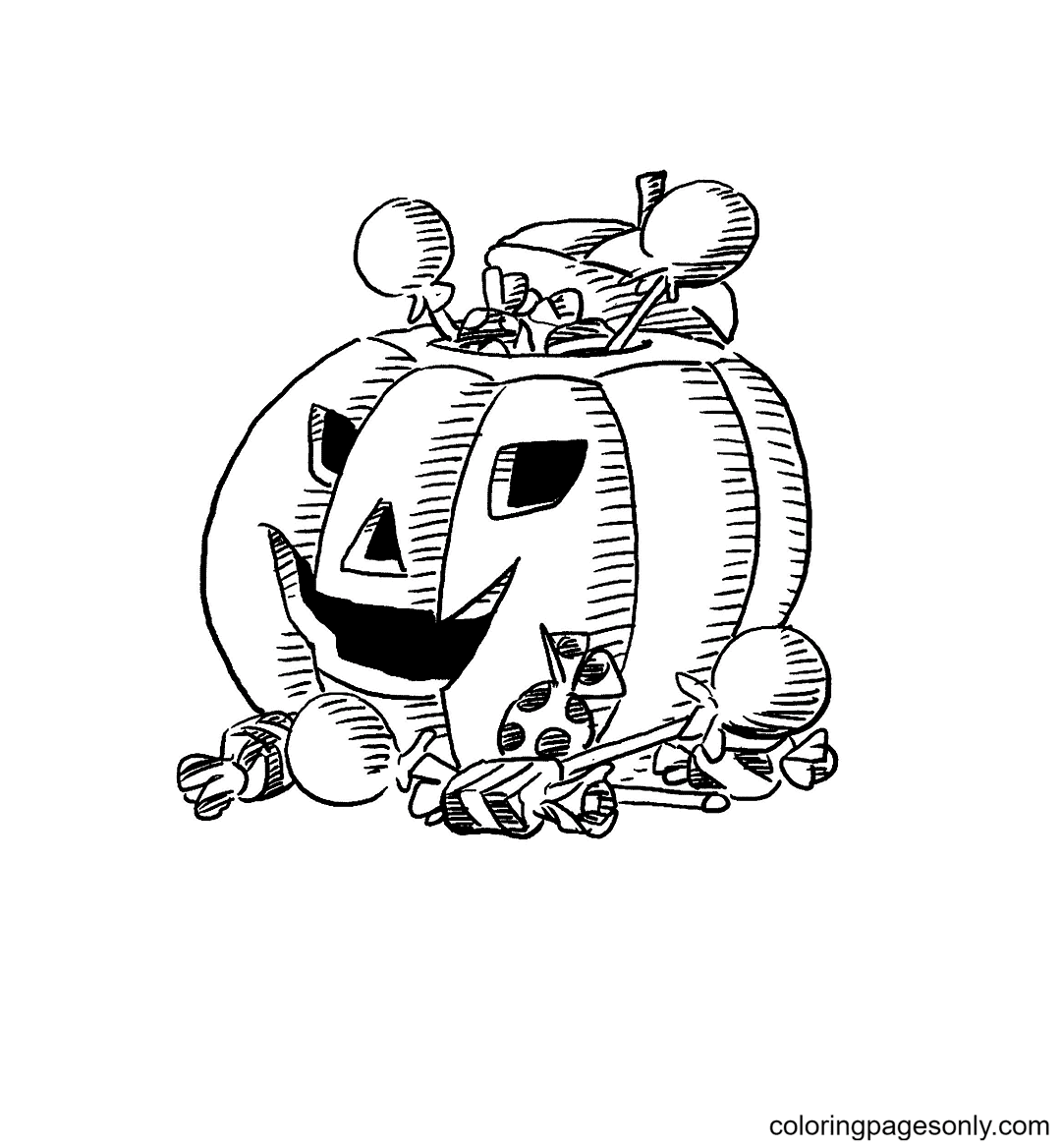 Pumpkin with candies Coloring Pages