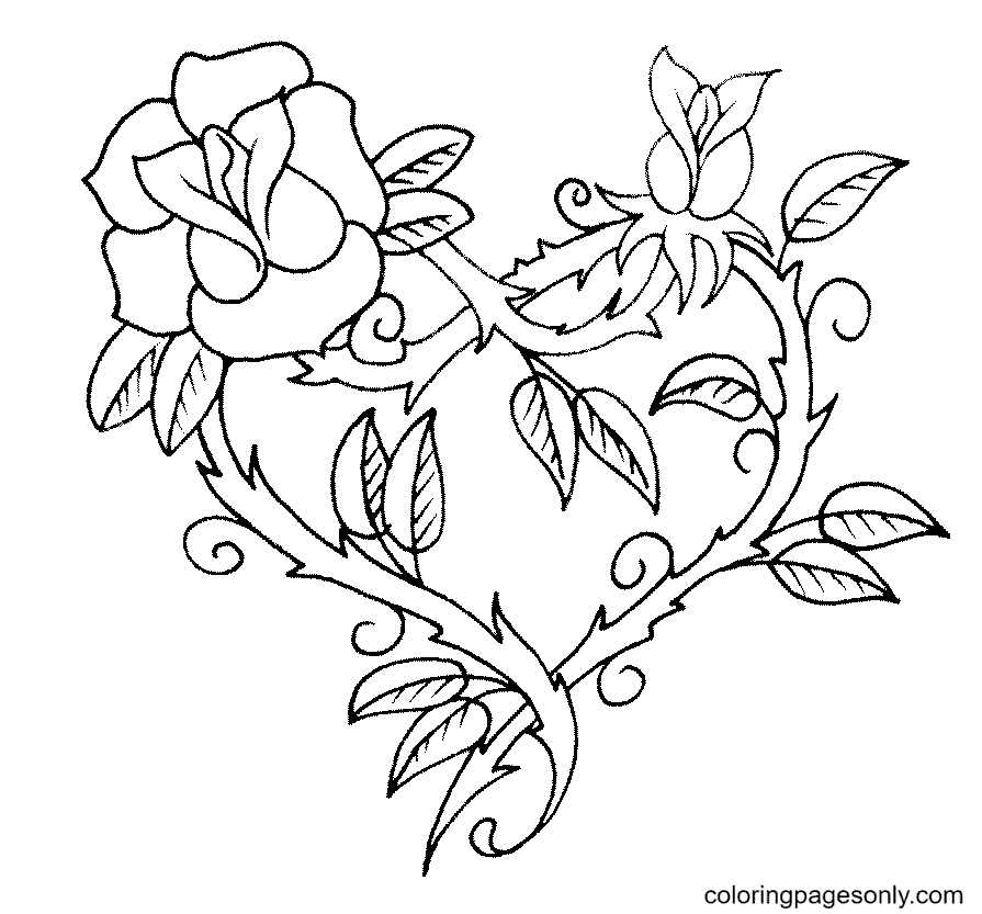 Roses Heart For Valentine’s Day Coloring Page