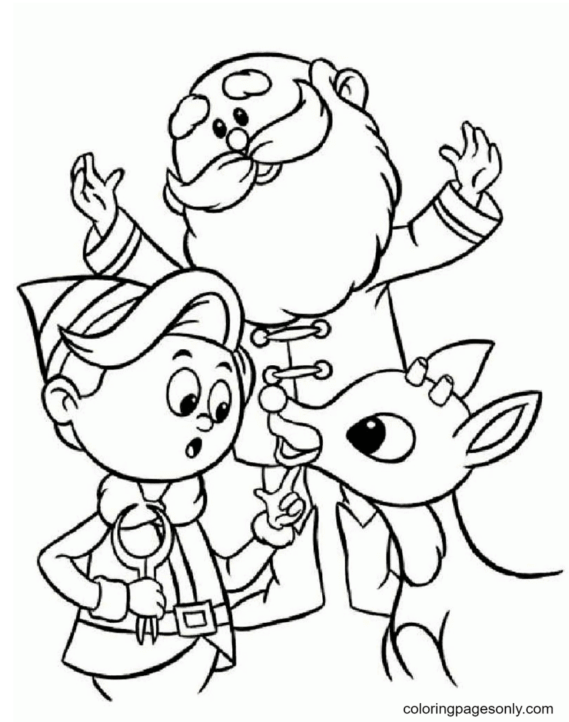 Santa and Elves Coloring Page