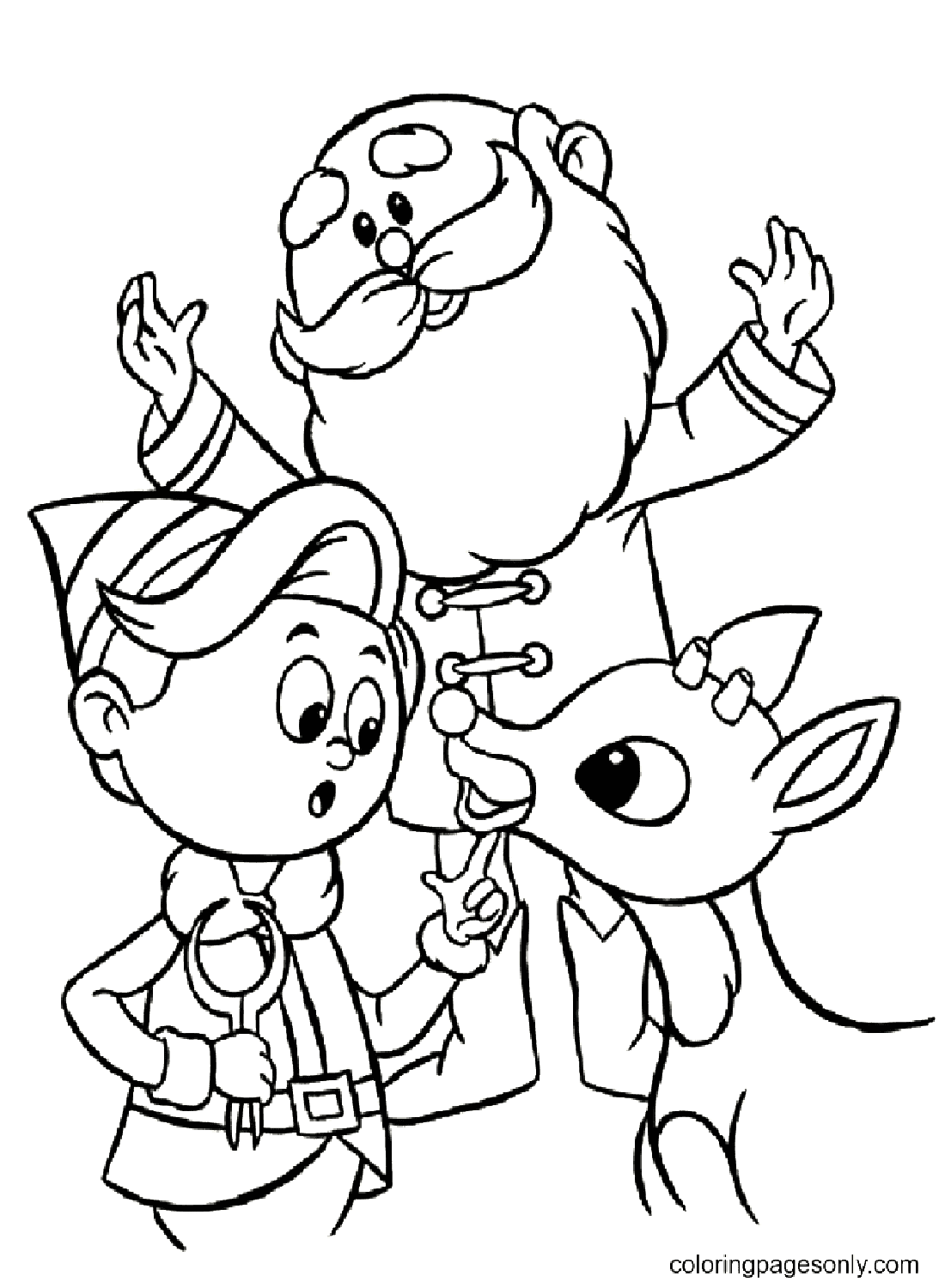 Santa And Elves Coloring Pages