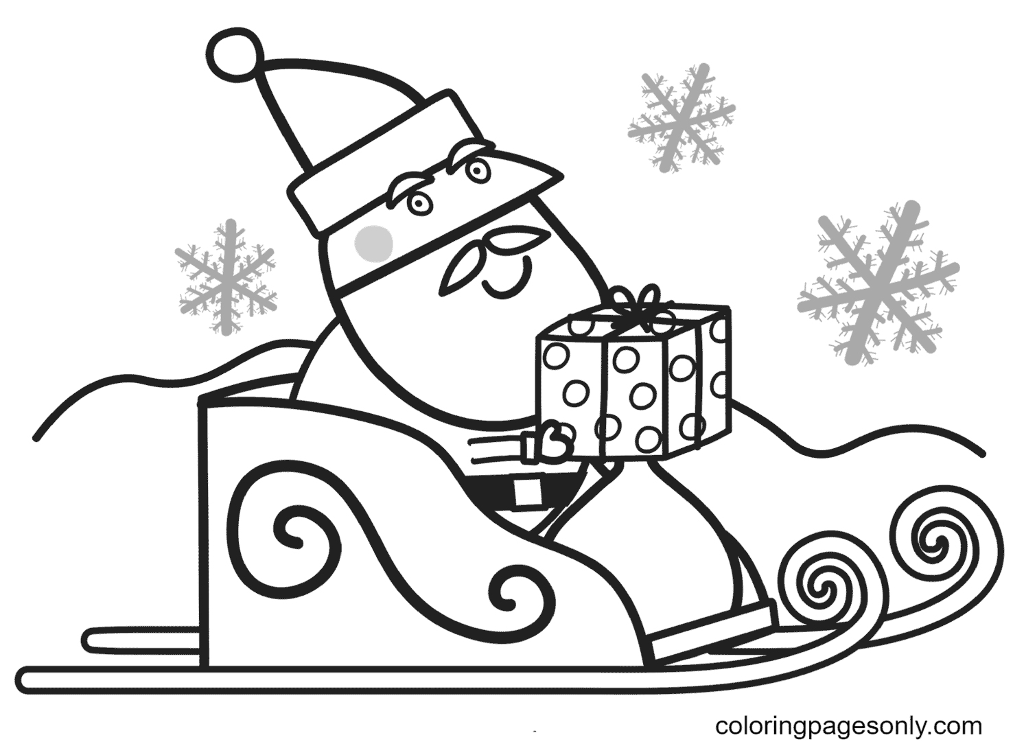 Coloriage Père Noël avec boîte-cadeau pour Peppa