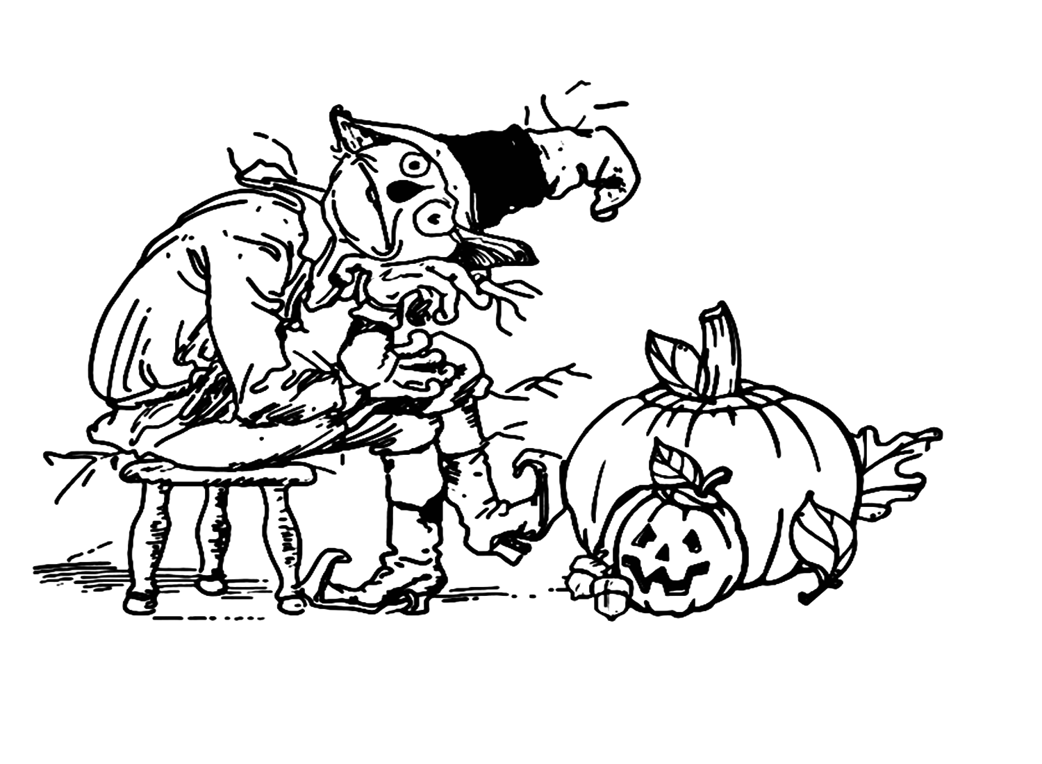 Scarecrow And Halloween Pumpkins Coloring Pages