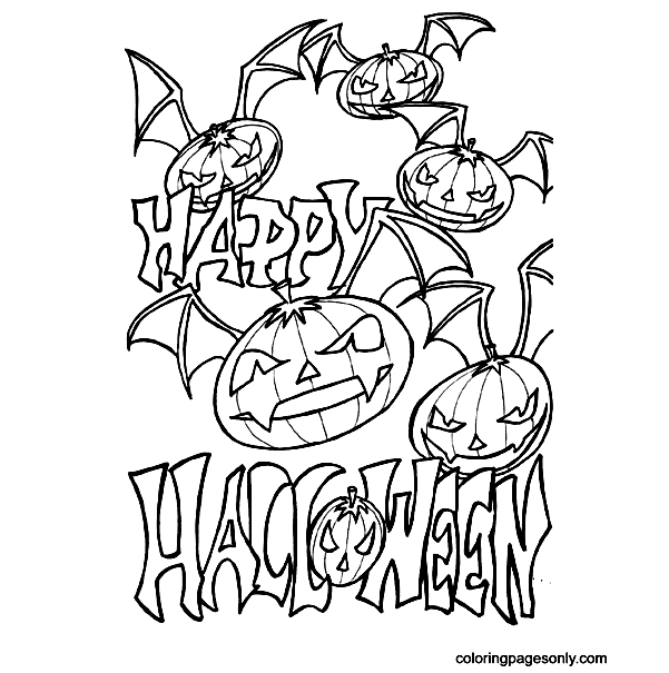 Scary Bat Pumpkin For Halloween Coloring Pages