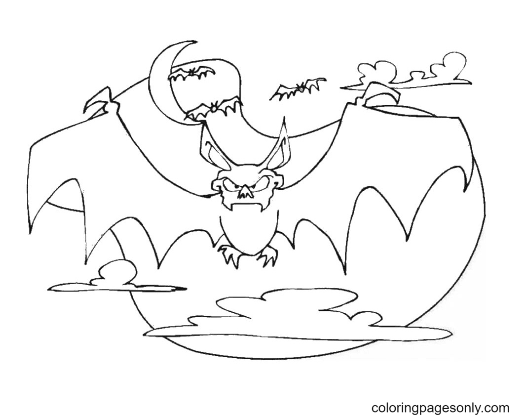 Scary Halloween Bats Coloring Page