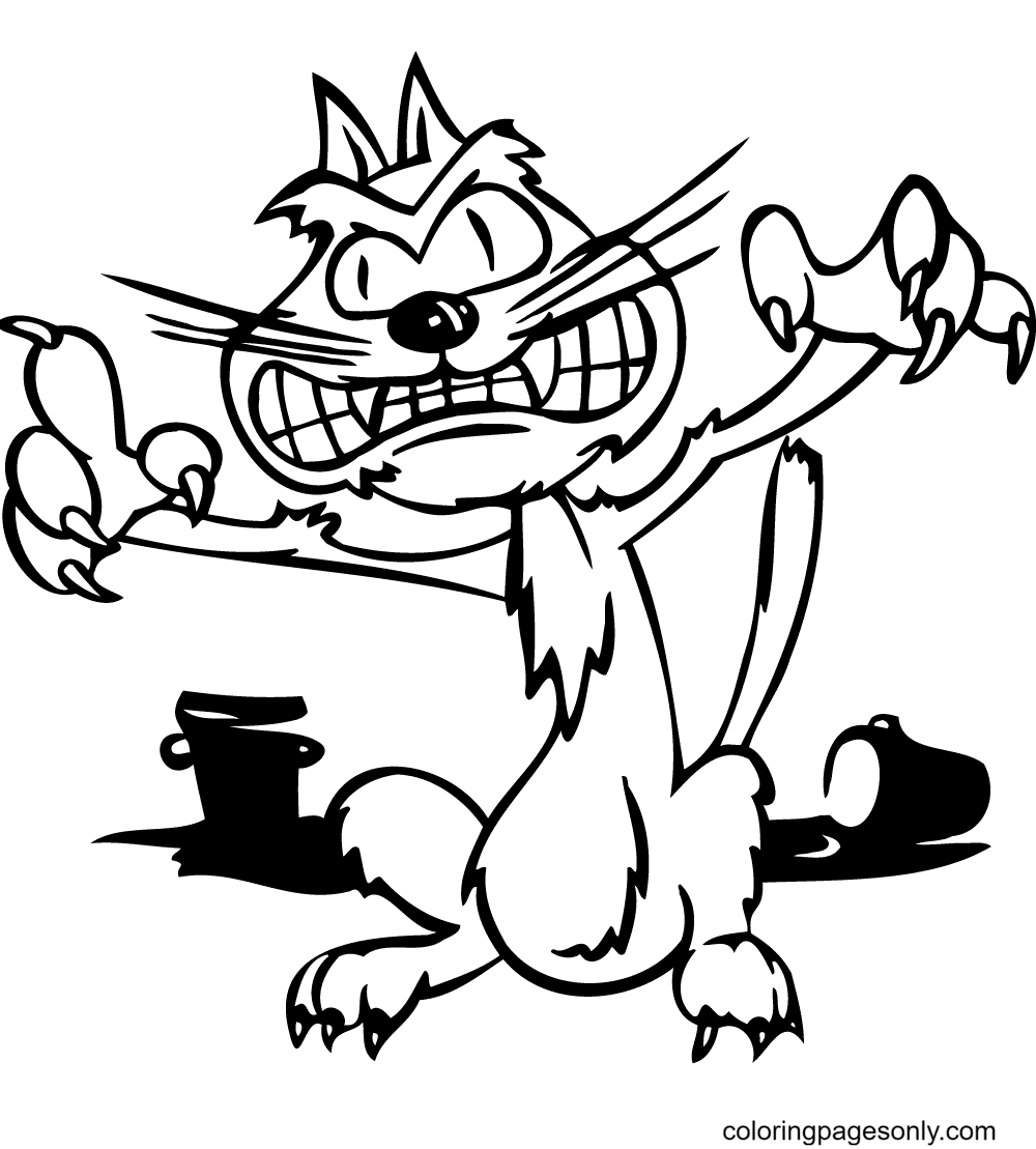 Scary Halloween Cat Coloring Page