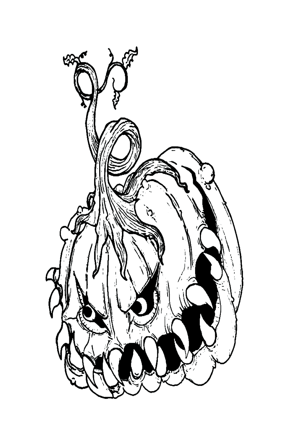 Jack O’ Lantern In Scary Pumpkin Halloween Style Coloring Pages