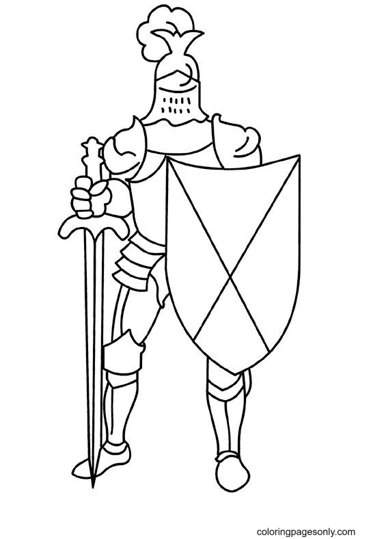 Le chevalier brandissant un bouclier avec une épée est prêt du chevalier