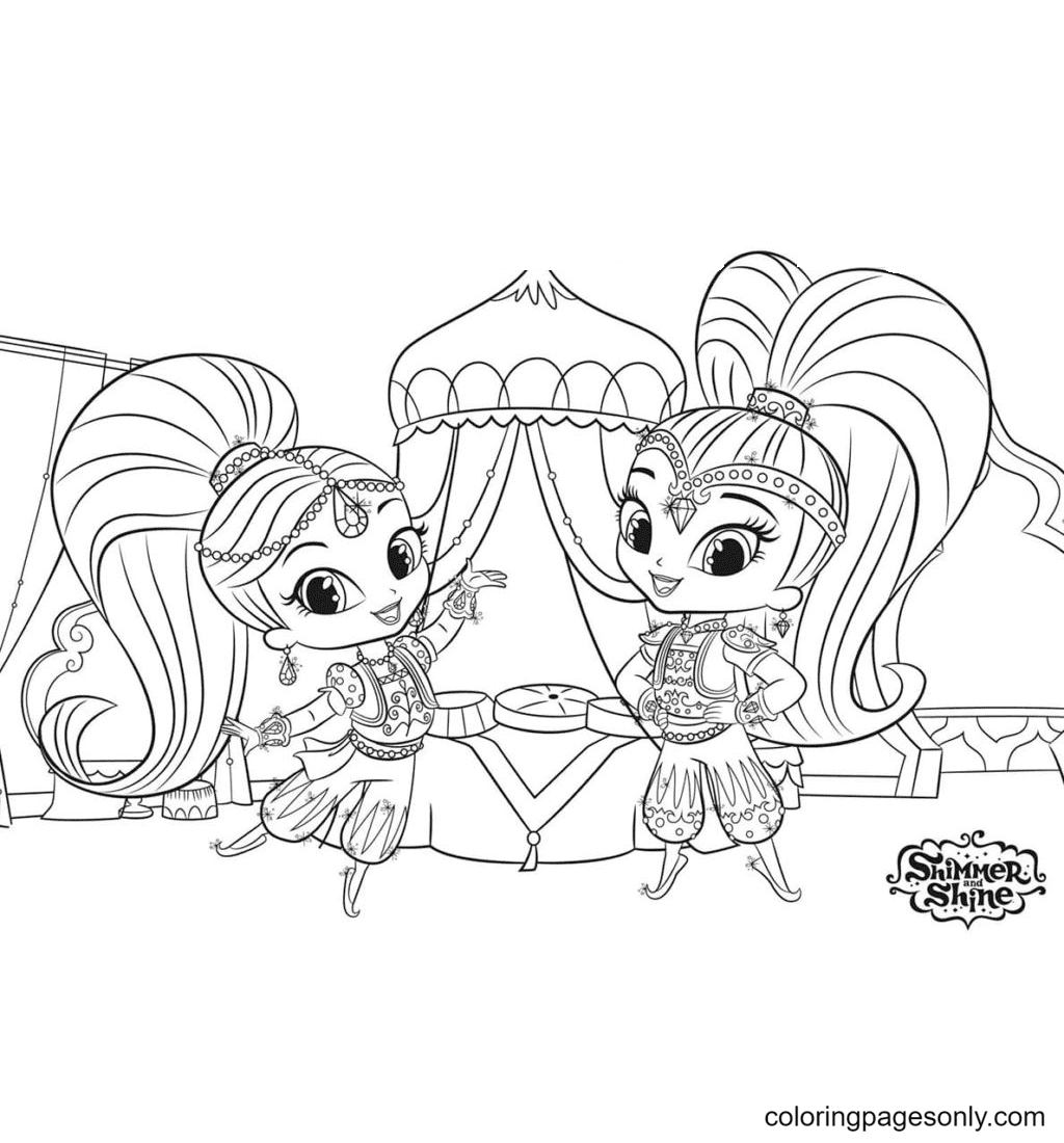Shimmer And Shine Having Fun Coloring Page