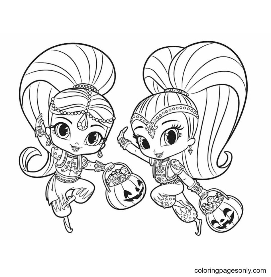 Shimmer and Shine celebrate Halloween Coloring Pages   Shimmer and ...