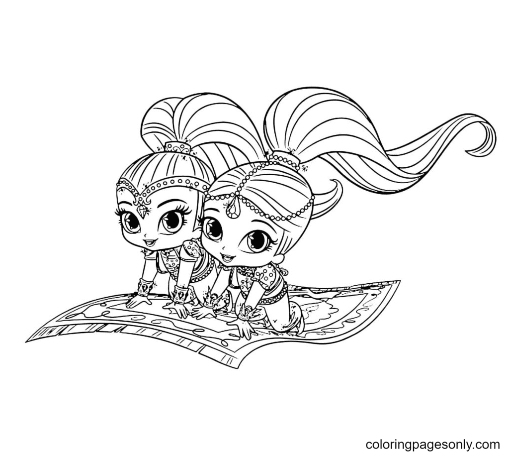 Shimmer and Shine sur le tapis volant de Shimmer and Shine