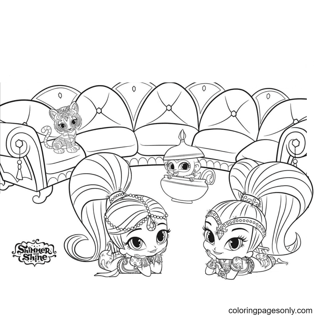 Shimmer and Shine with their lamp Coloring Page