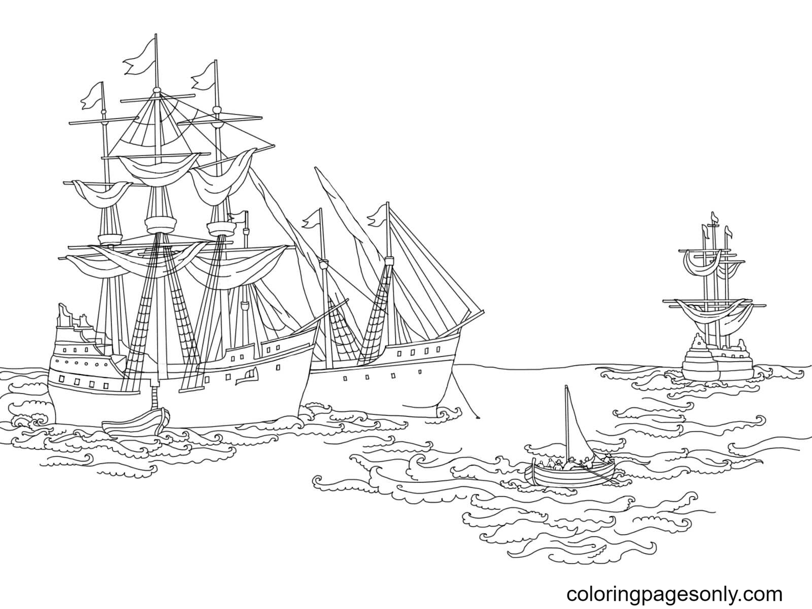 Ships of Columbus Coloring Page