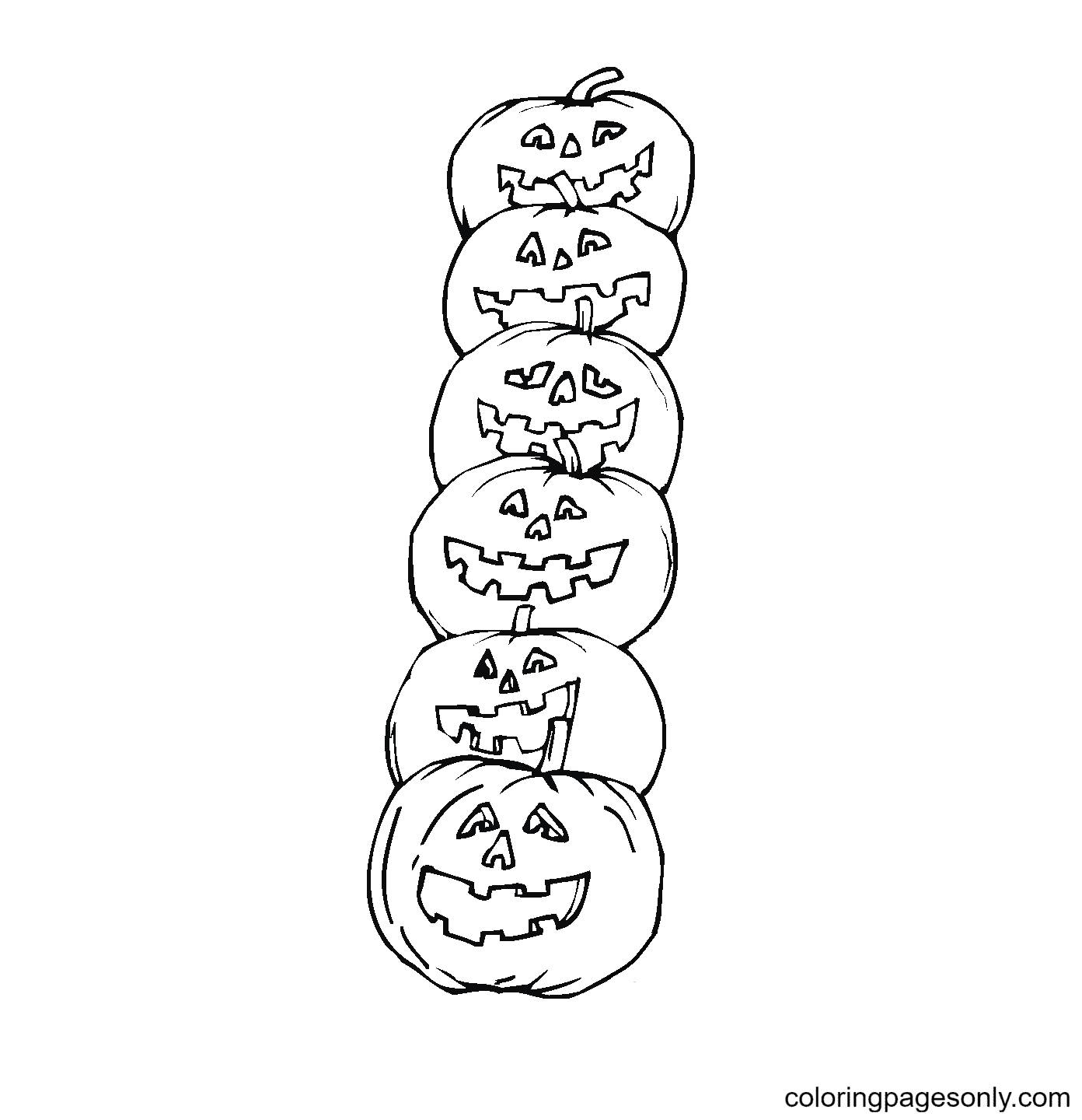 Six Funny Jack-o-lanterns Coloring Page