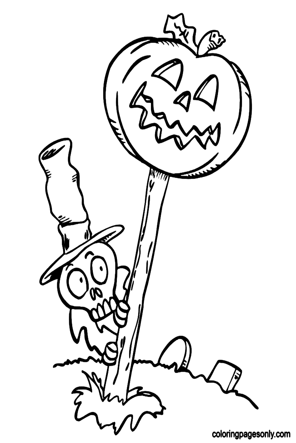 Skeleton Pumpkin Halloween Coloring Pages