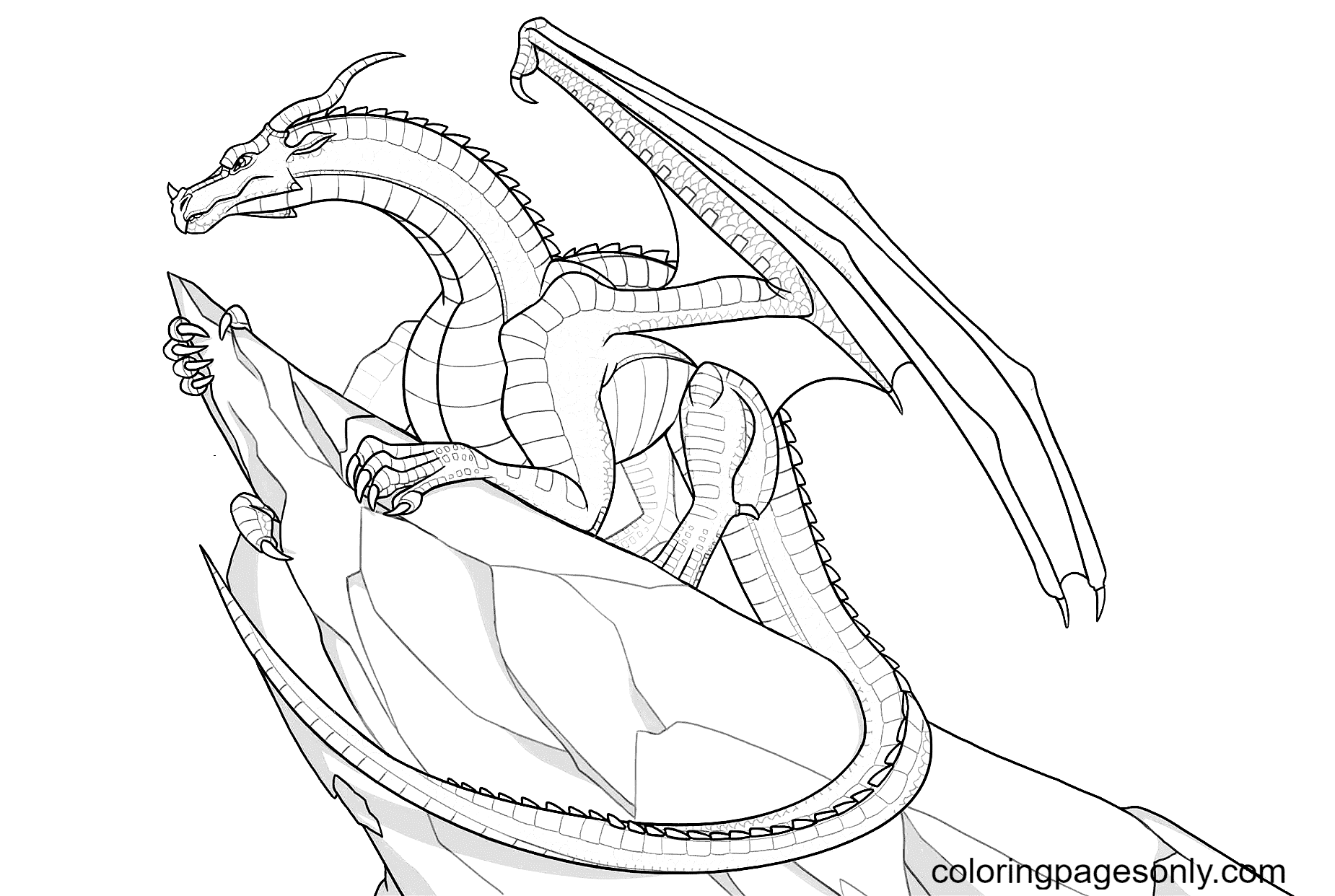 Skywing Dragon on the rock Coloring Page
