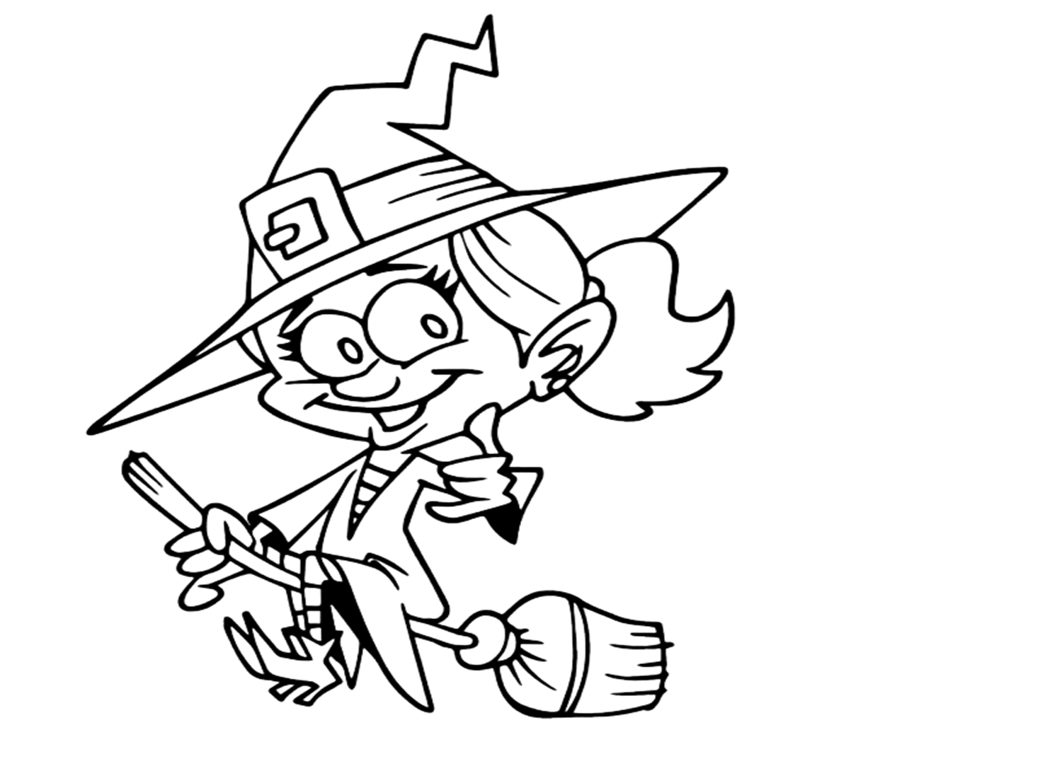 Smiling Witch on a Broom Coloring Pages
