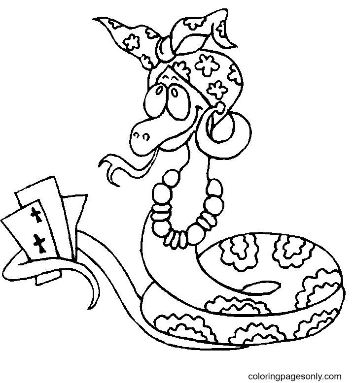 Snake playing Cards Coloring Page