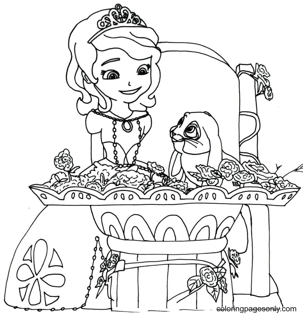 Sofia admires the flowers with Clover Coloring Page