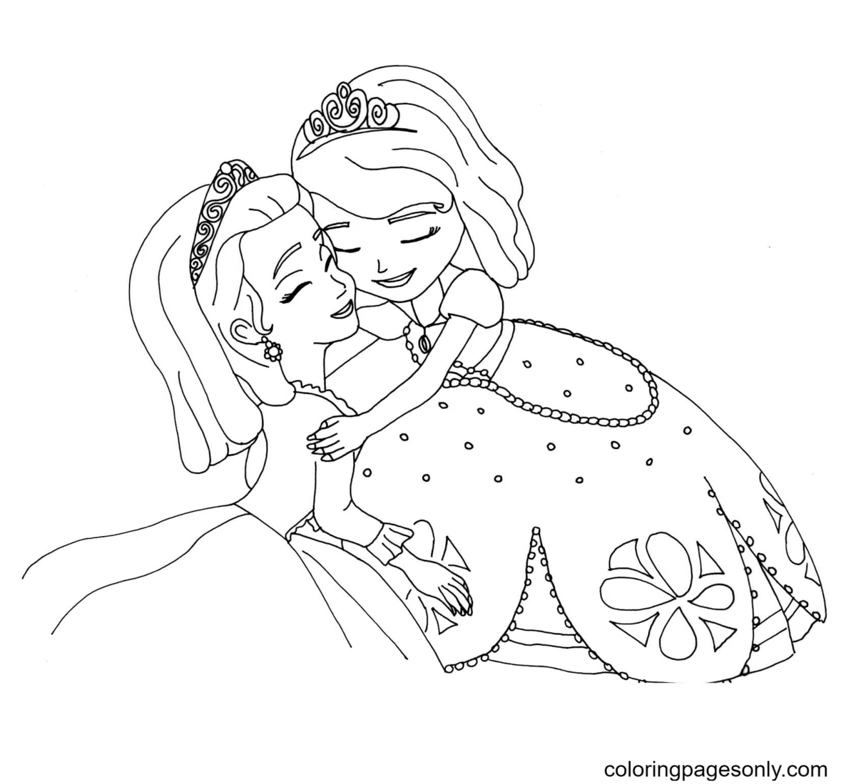 Sofia hugs Amber Coloring Pages