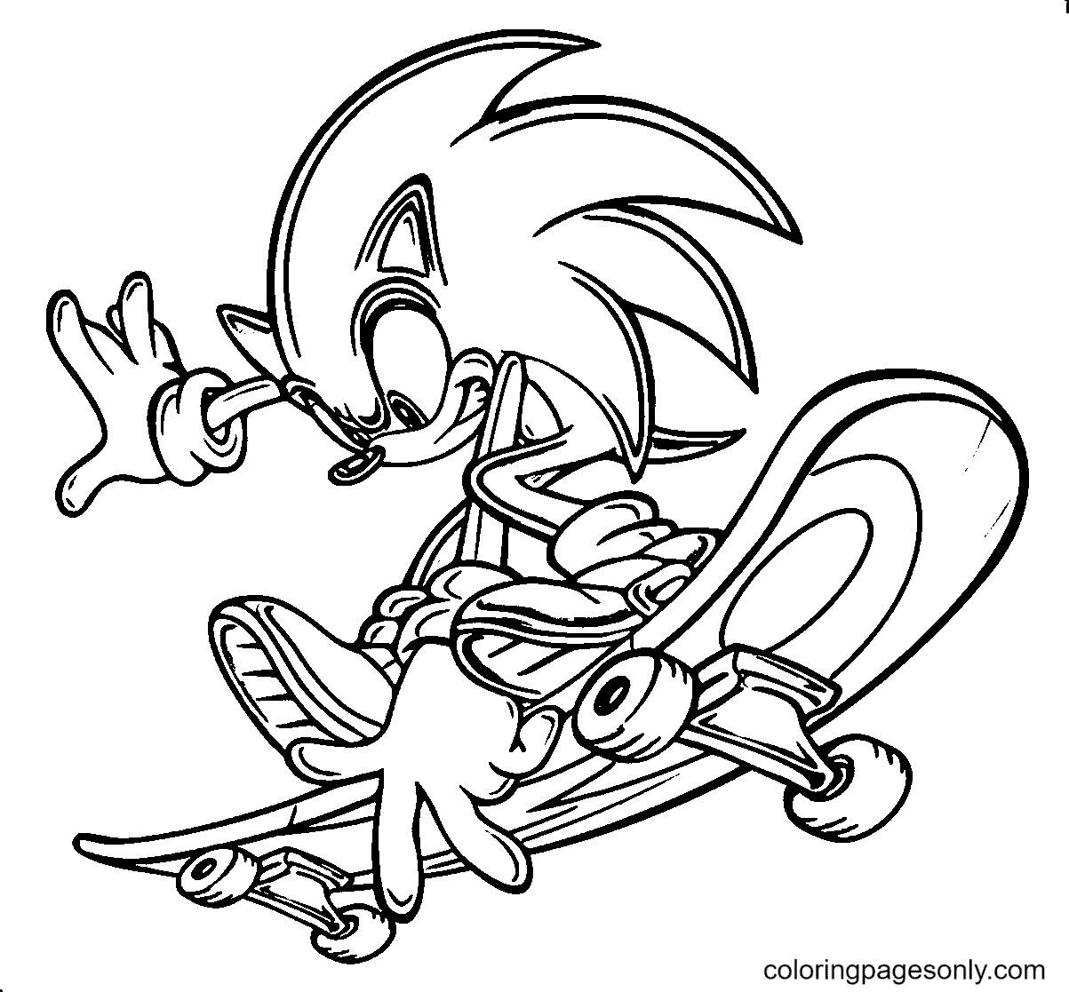 Sonic Skateboarding Coloring Pages   Sonic The Hedgehog Coloring ...