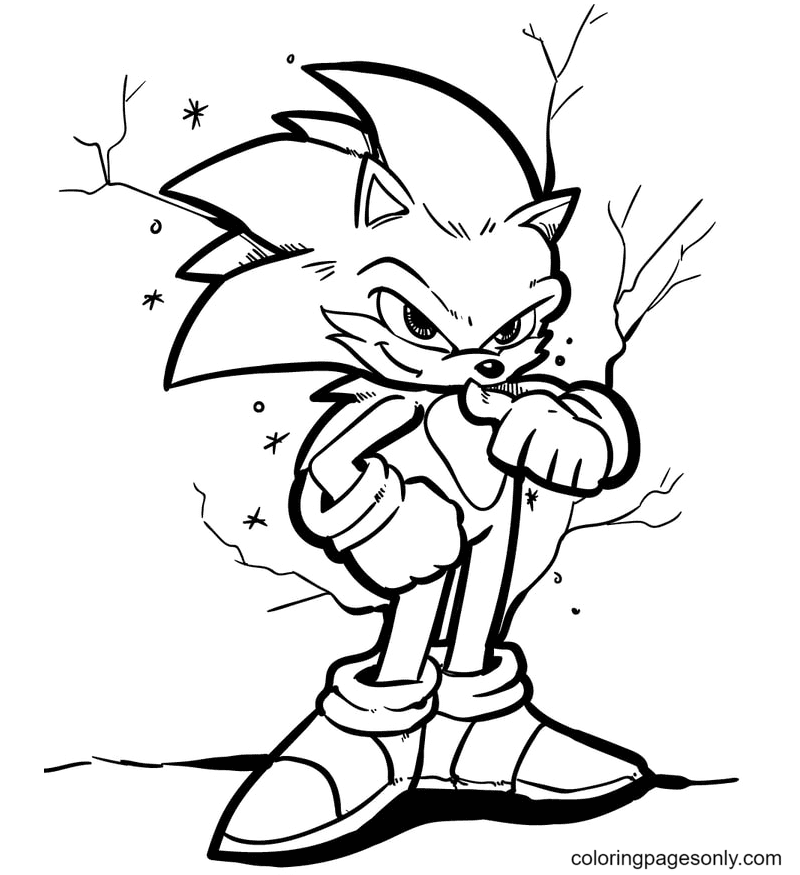 Sonic steht vor der gesprungenen Wand zum Ausmalen