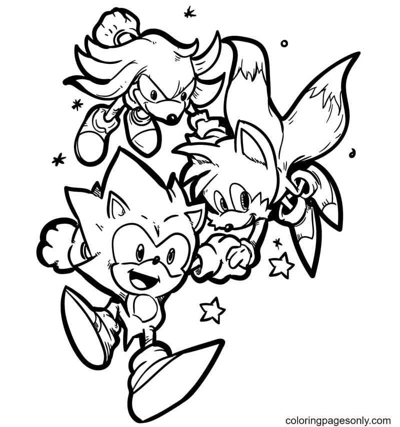 Dibujo para colorear de Sonic con Tails y Knuckles