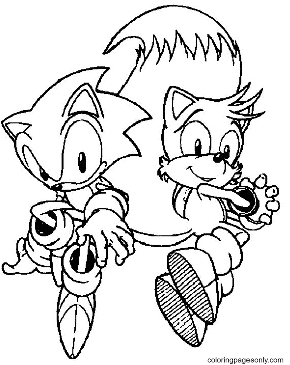 Sonic met staarten kleurplaat