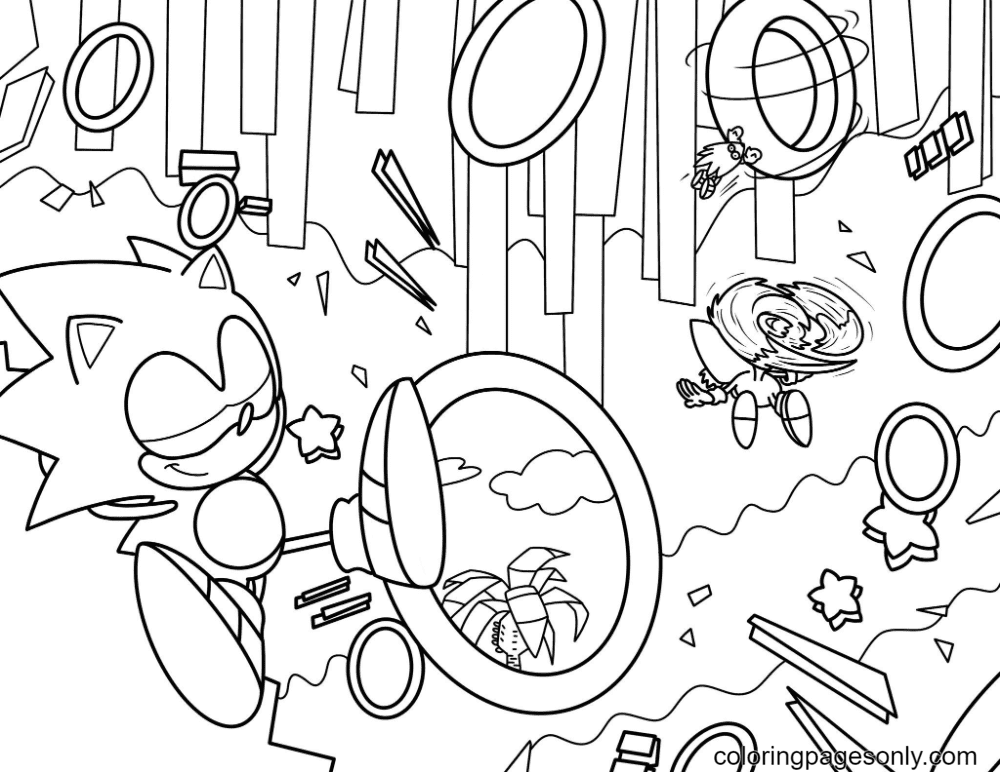 Sonic with the Rings Coloring Page