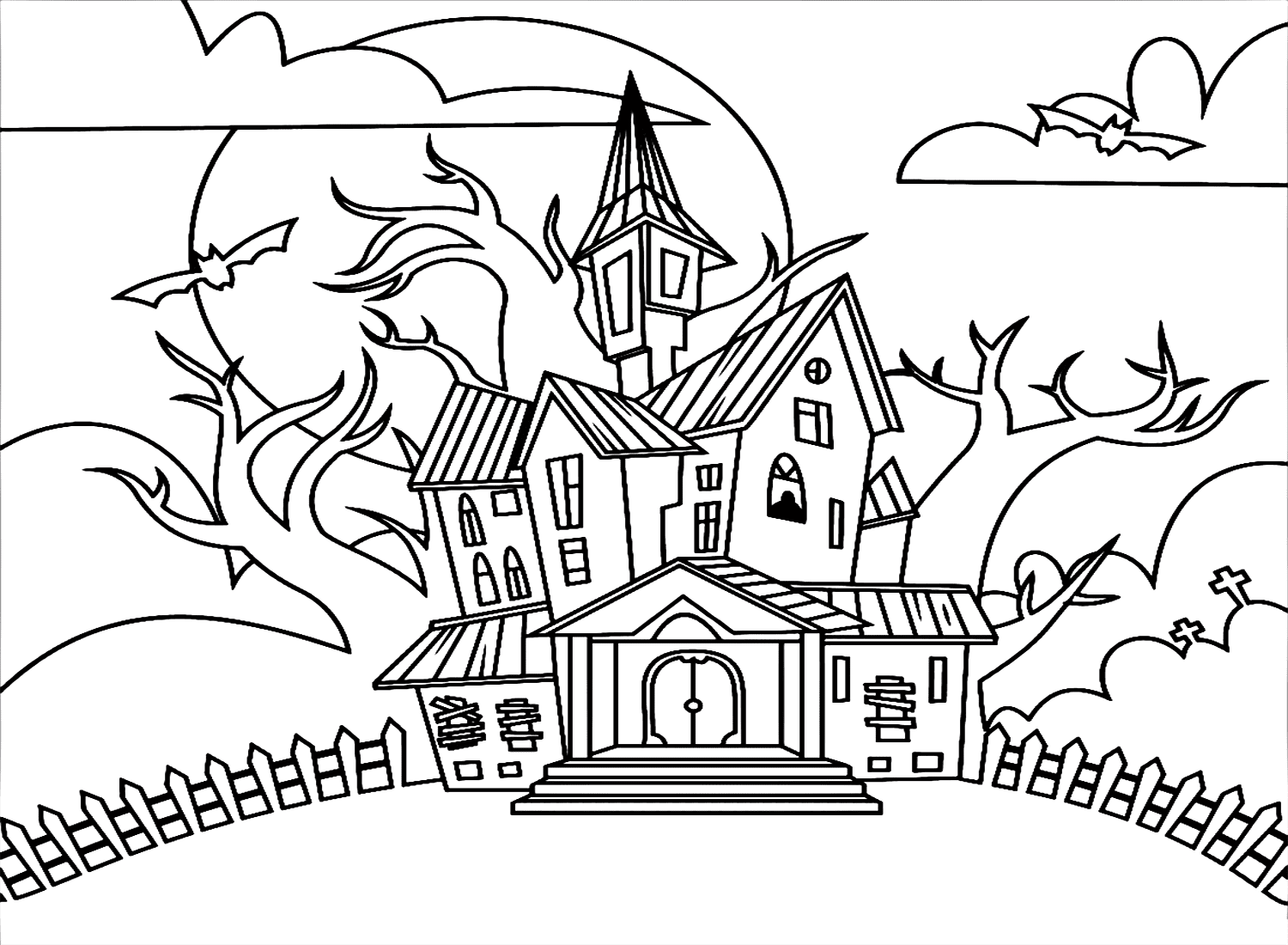 Spooky House With Ghosts Coloring Pages