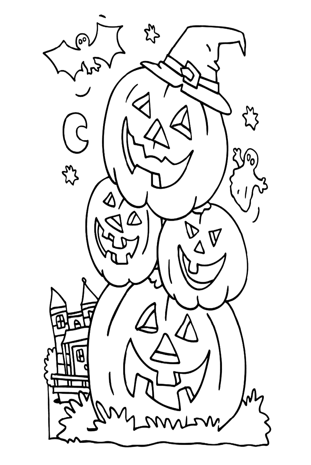 Stack Of Halloween Pumpkins Coloring Pages
