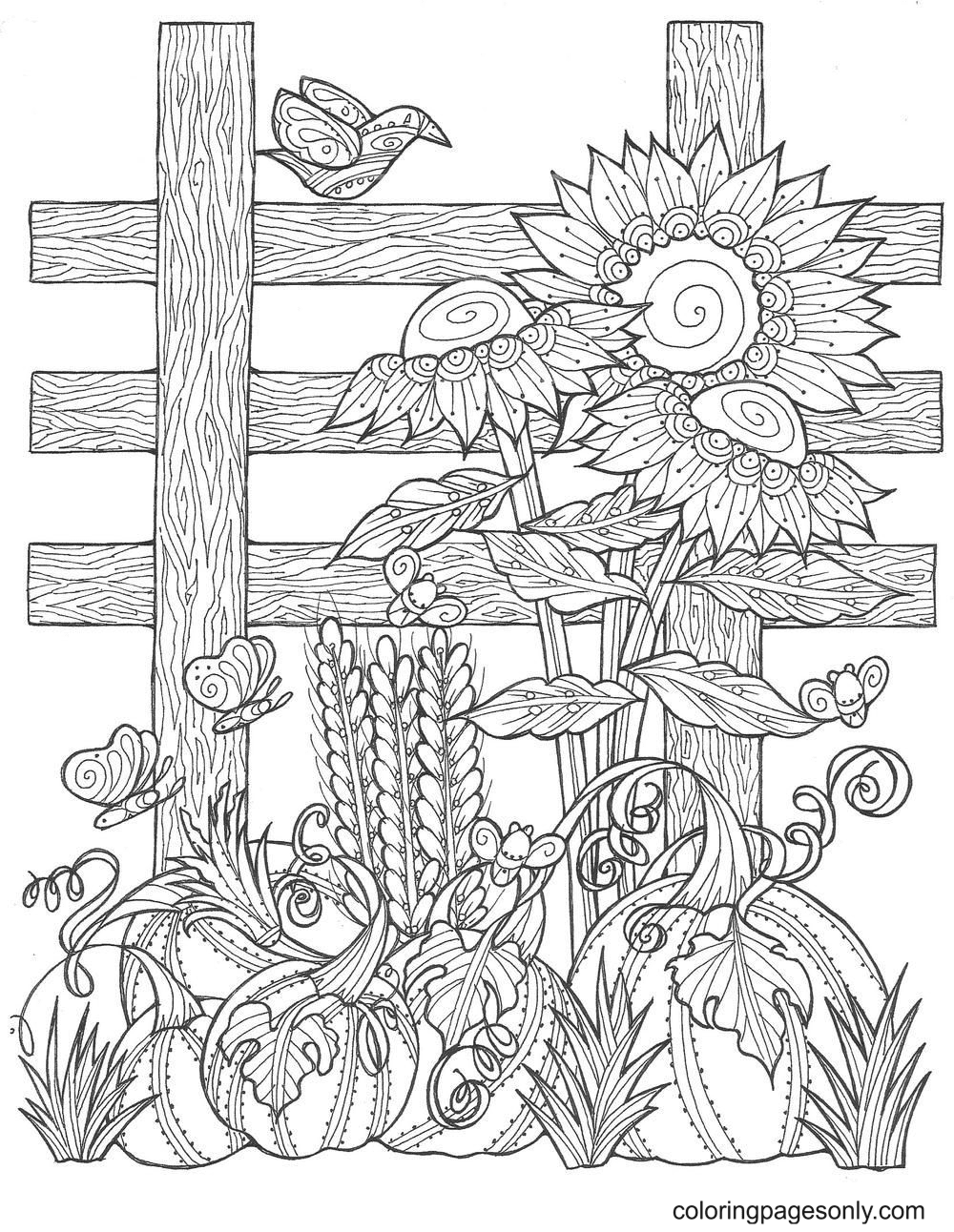Sunflower Pumpkin Patch Coloring Page