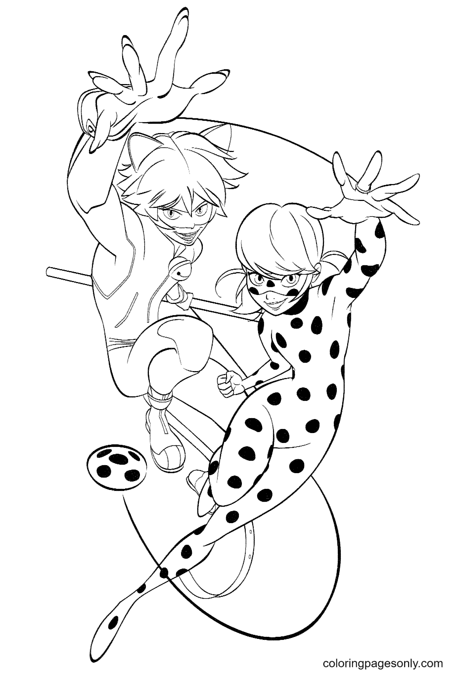 Superhero Ladybug and Cat Noir Coloring Page