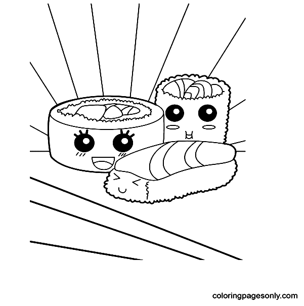 Sushi and kawaii rolls Coloring Pages