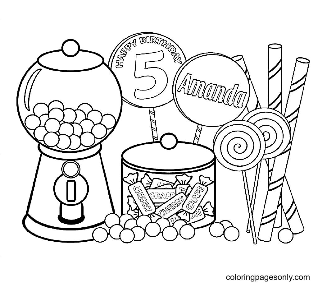 Sweet Candy Birthday Party Coloring Pages - Candy Coloring Pages