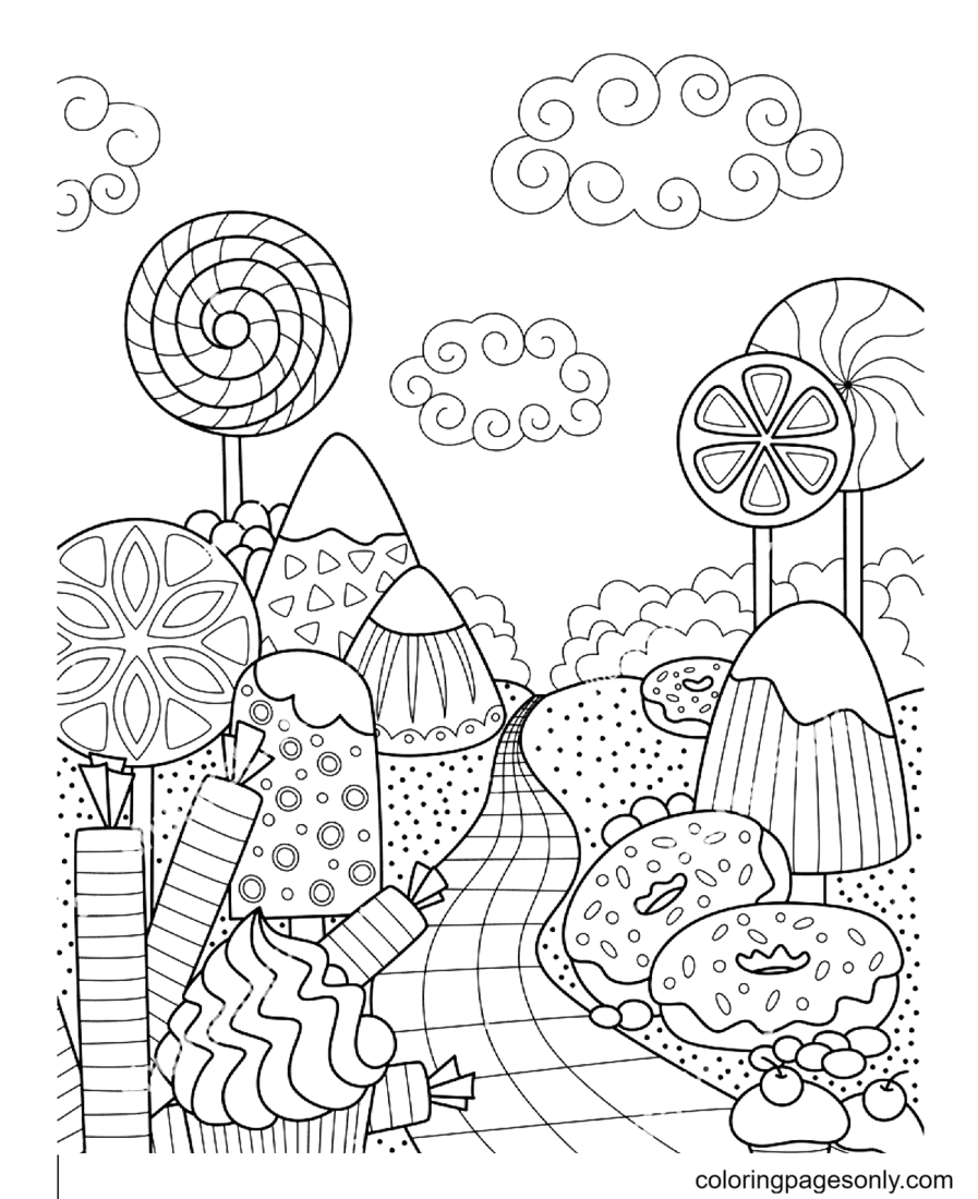 Sweet Candy Forest Coloring Page
