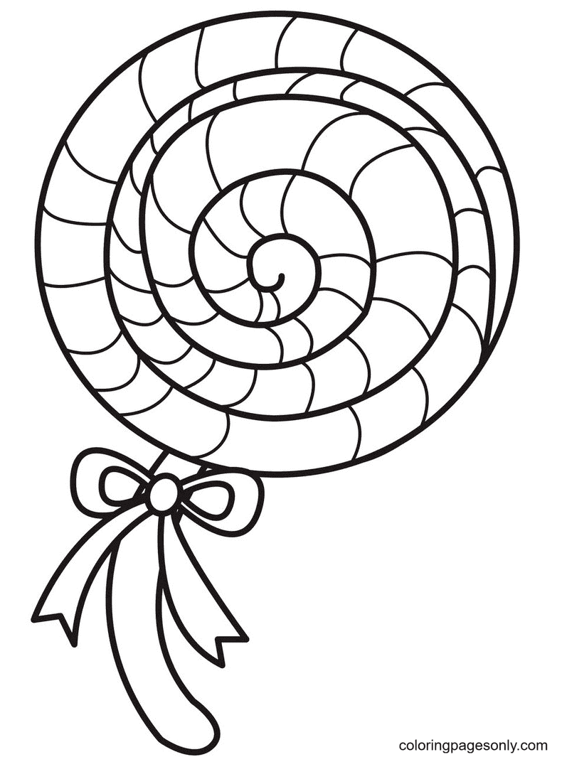 Swirling Candy with Cute Bow Coloring Pages