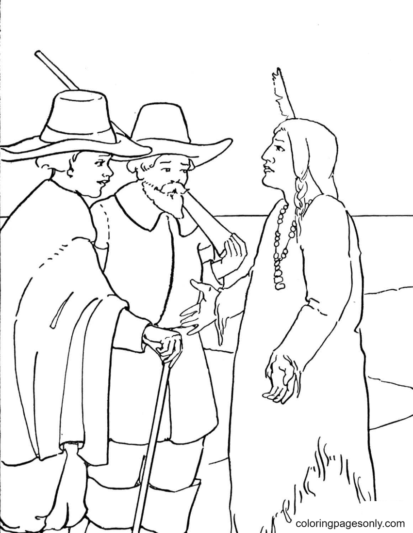 Thanksgiving Pilgrims and Indian Coloring Pages