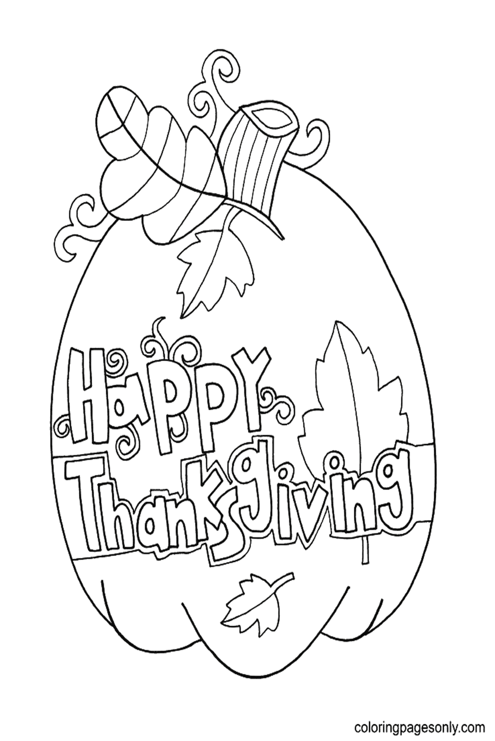 Раскраска Тыква на День Благодарения для печати