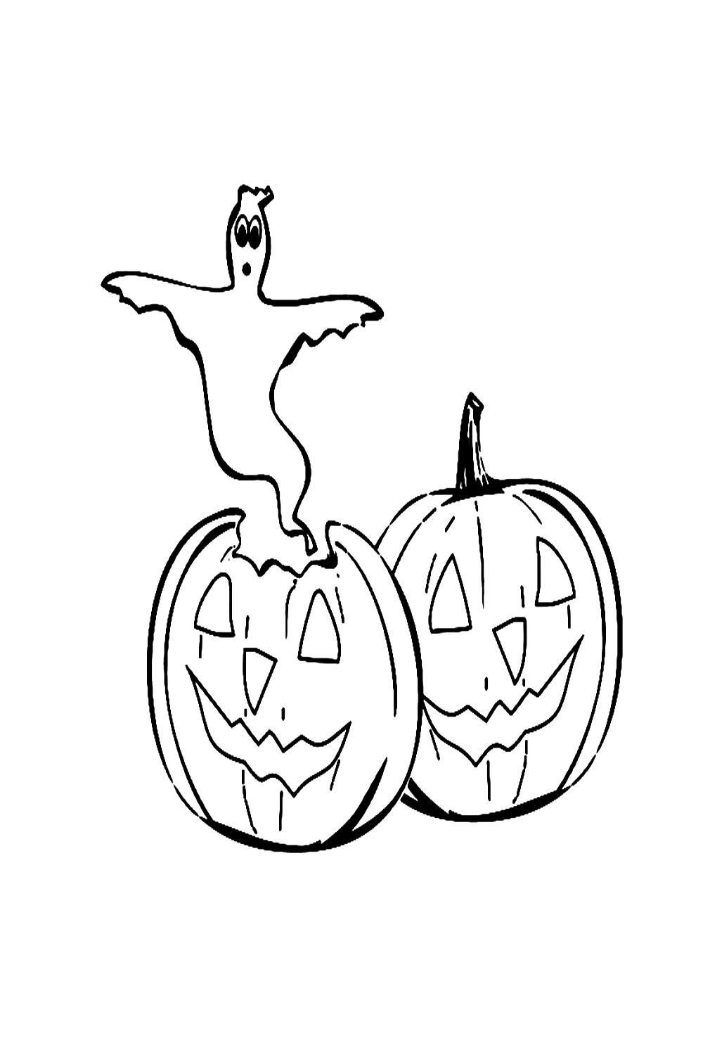 The Cute Halloween Pumpkins And Ghost Coloring Pages