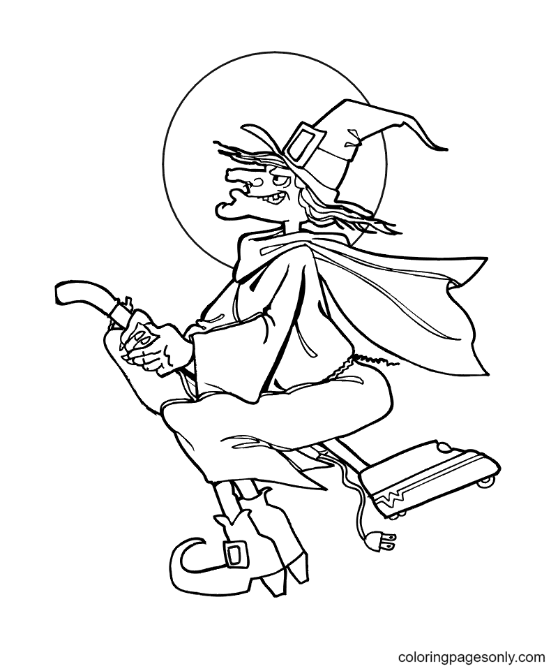 The Evil Witch under the Moonlight Coloring Page