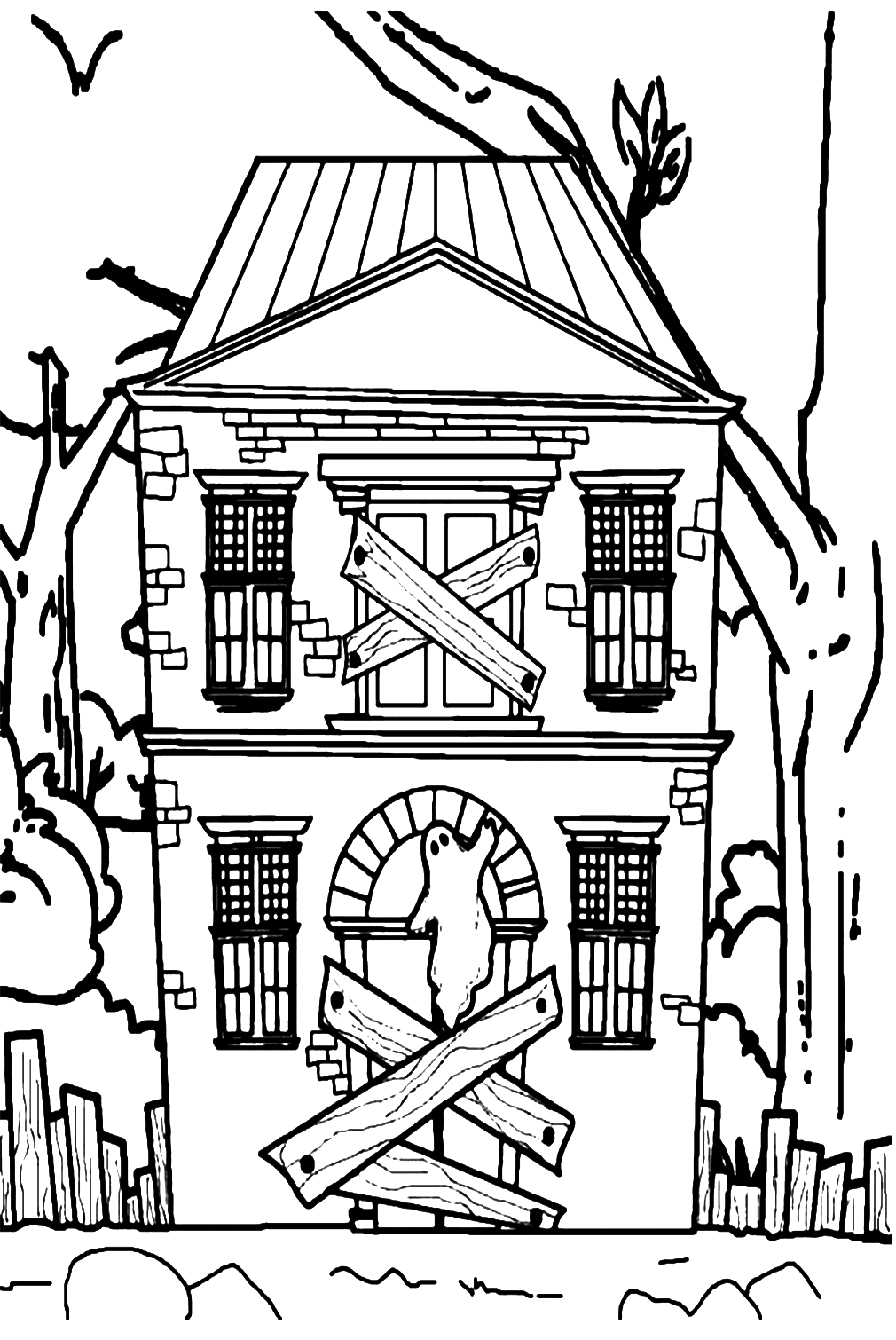 The Haunted House Window Is Closed Coloring Page