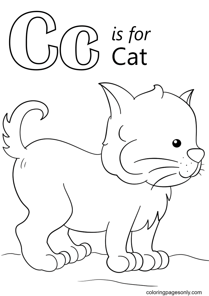 The Letter C is for Cat Coloring Page