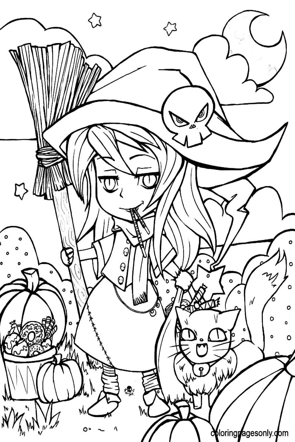 The Little Witch and the Black Cat Coloring Pages