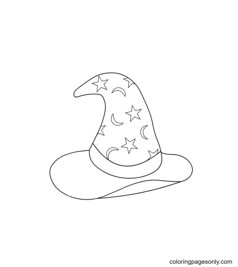 The Moon And Stars are Drawn On The Hat Coloring Page