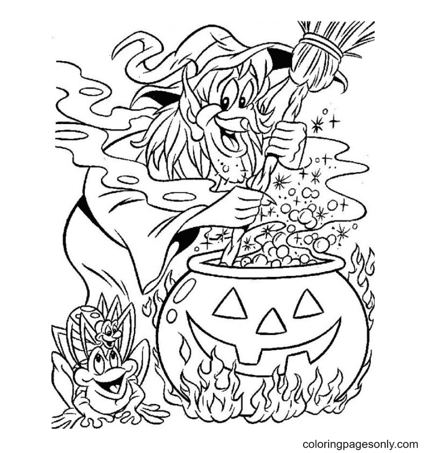 The Witch and the Frog Coloring Page