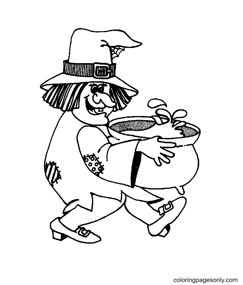 The Witch With The Cauldron Coloring Pages