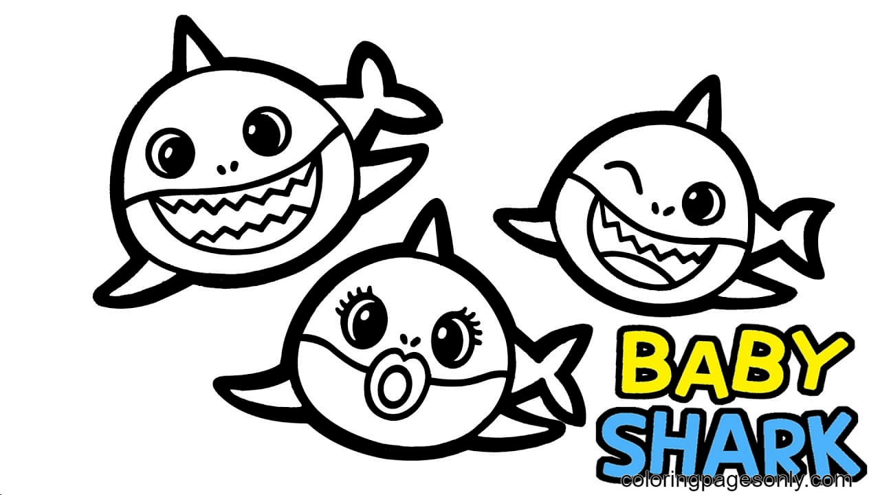 Three Cute Sharks Coloring Pages   Baby Shark Coloring Pages ...