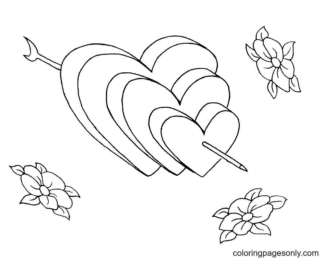 Three Hearts, One Arrow Coloring Page